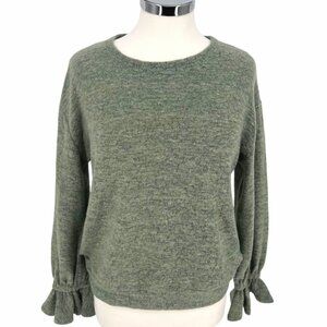 Eri + Ali Anthropologie Ruffle Sleeve Jersey Knit Top Green Size Small